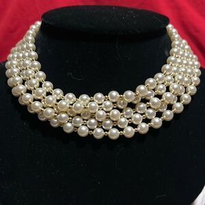 5 Strand Faux Pearl Gold tone Beads 18” Long